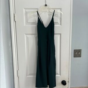 Green Spaghetti Strap Midi Sundress with pockets for Cocktail